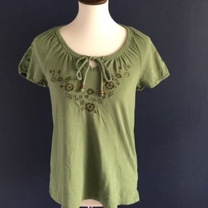 Sonoma Olive green embroidered Top  M